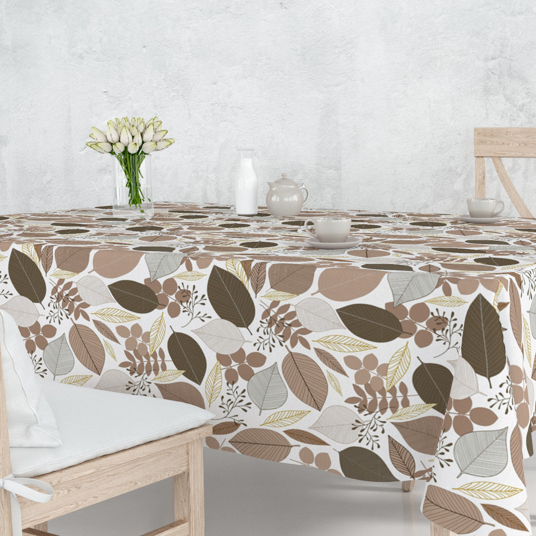 Nordisk Skov - Wachstuch Tischdecke mit Blattmotiv in Beige- und Goldnuancen, Ambiente