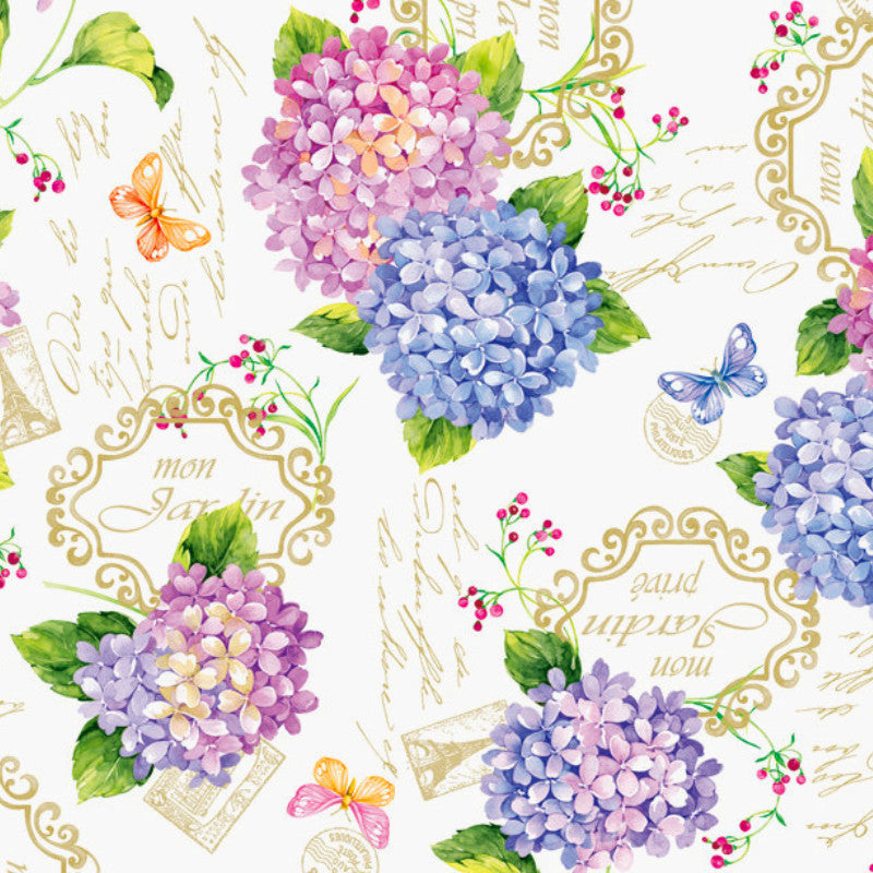 Ortensie, Wachstuch Tischdecke mit Hortensien, 140 cm breit