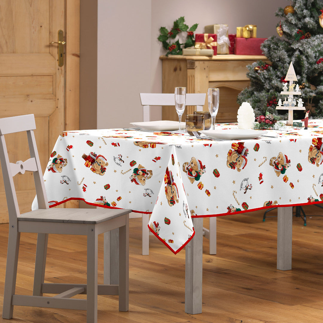 Oursons 150 x 240 cm, rechteckige fleckabweisende Weihnachtstischdecke, Ambienteaufnahme