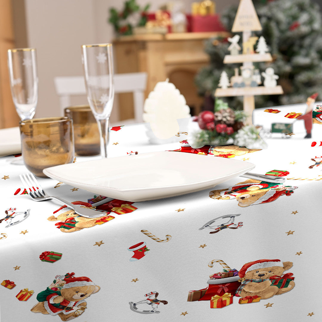 Oursons 150 x 240 cm, rechteckige fleckabweisende Weihnachtstischdecke, Tischdekoration