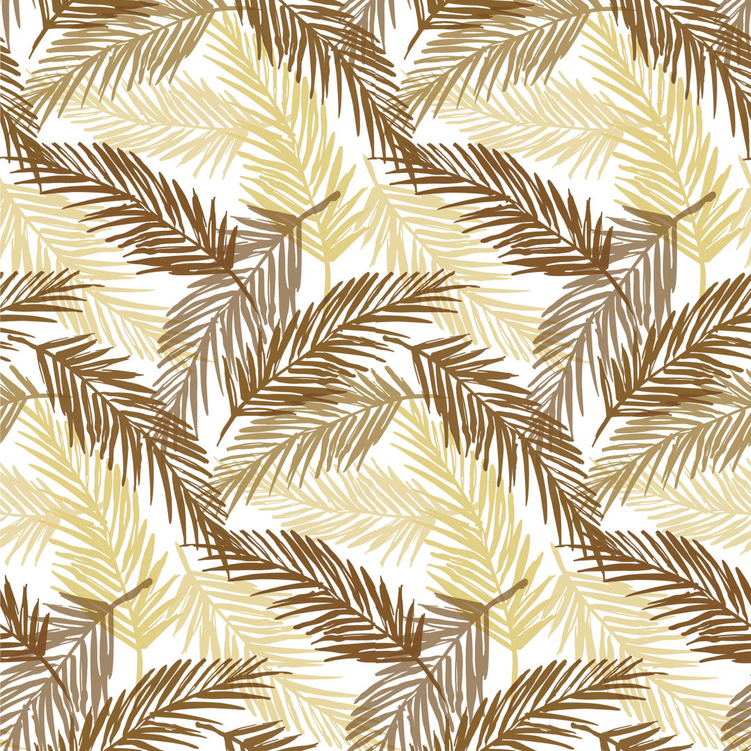 Palmenblätter Beige - Weiße Wachstuch Tischdecke mit Palmenblättern