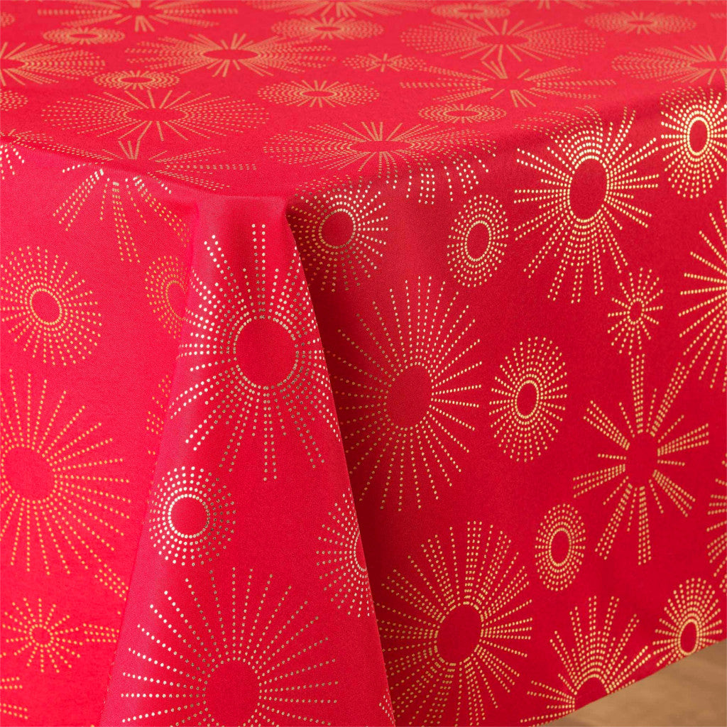 Pampille Metallic Print - Rot/Gold - Fleckabweisende Weihnachtstischdecke, 150 x 300 cm
