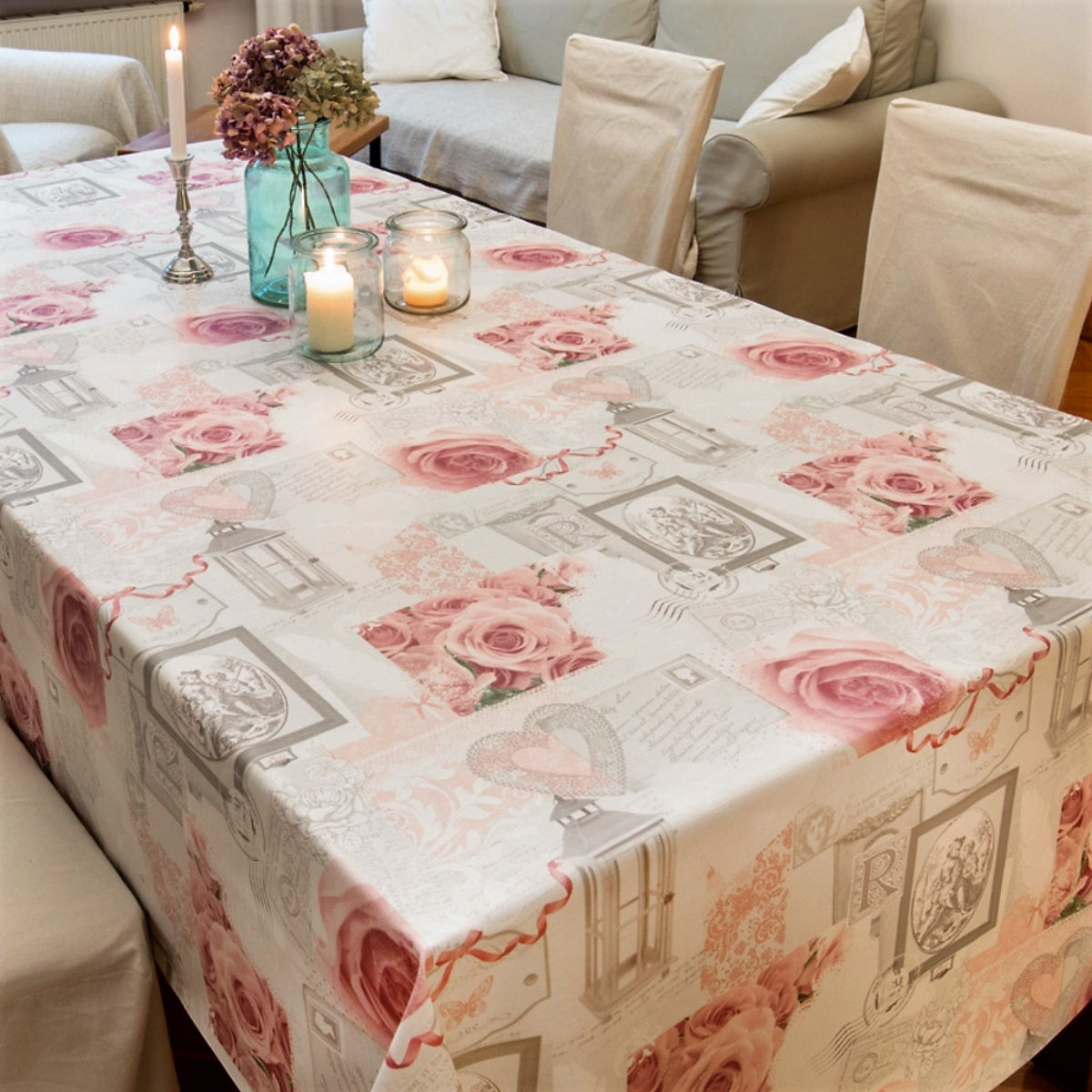 Pink Lady Rose, Wachstuch Tischdecke mit Rosen, 140 cm breit