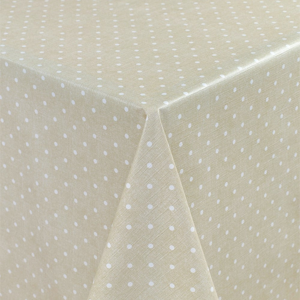 Polka-Dots auf beigem Grund â Runde Wachstischdecke mit Gummizug â Muster