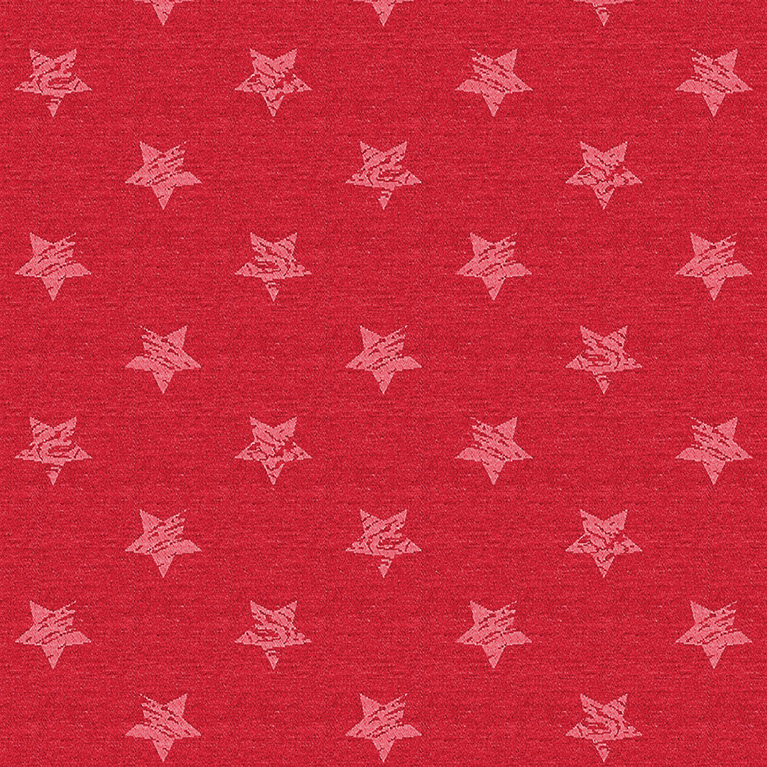 Red Uni Stars – Schöne rote jacquardgewebte abwaschbare Weihnachtstischdecke mit Sternen
