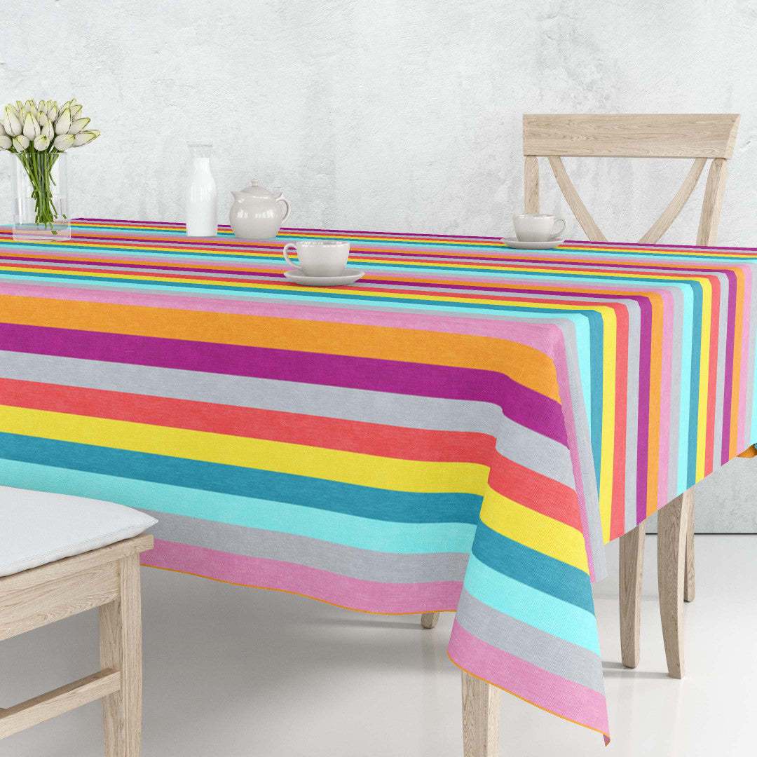 Regnbue Striber – abwaschbare Tischdecke mit Streifen in vielen Farben, 160 cm