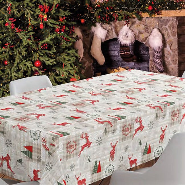 Rentier Skandinavien – Wachstuch Tischdecke für Weihnachten mit schöner geprägter Oberfläche
