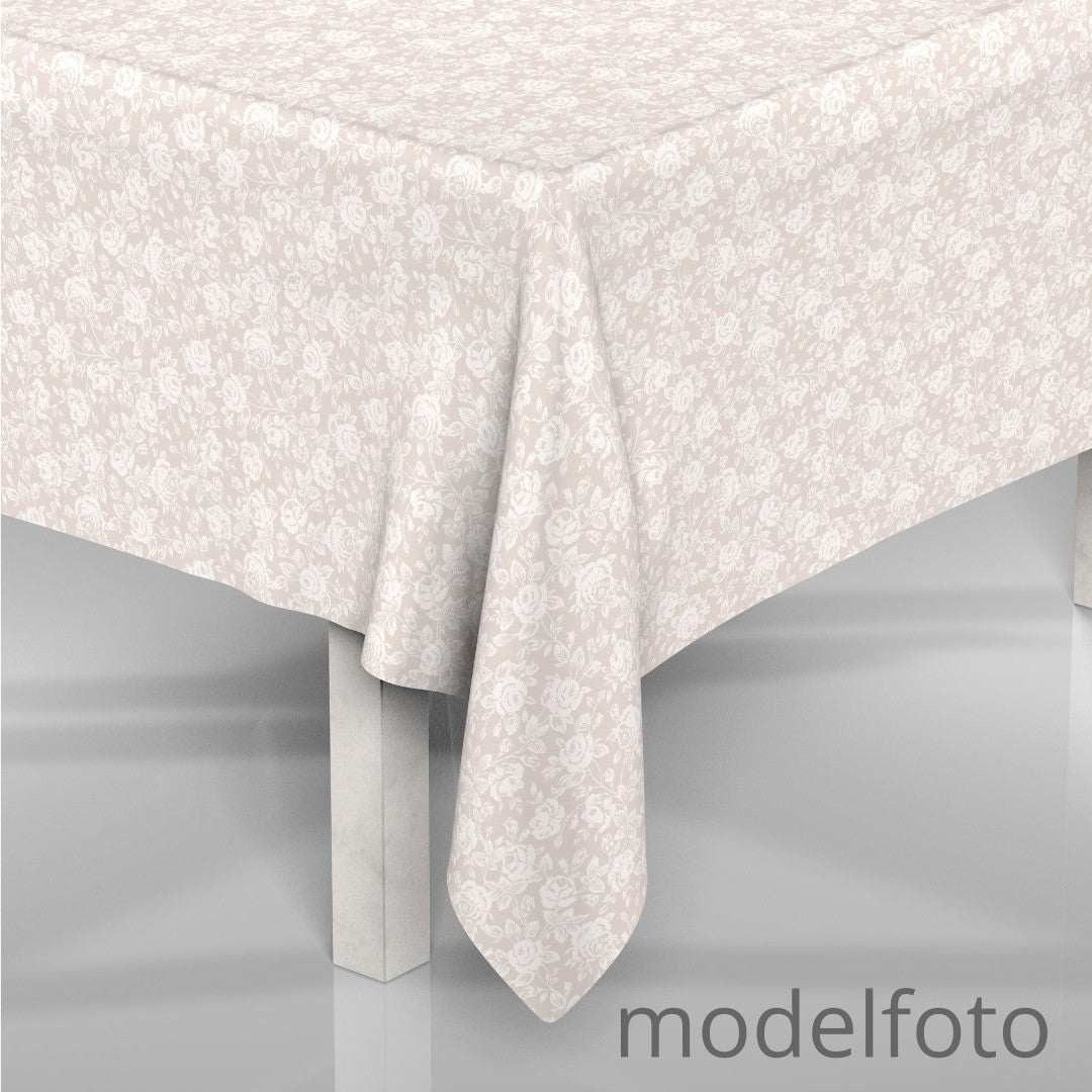 Rose Bianche - Abwaschbare Tischdecke in Leinenoptik mit schönen weißen Rosen