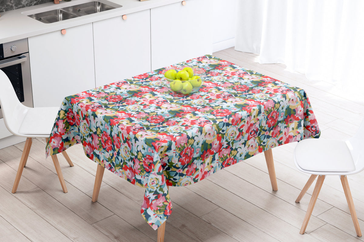 Rosemary Rosa – Abwaschbare Tischdecke mit schönen farbenfrohen Blumen – 155 cm breit