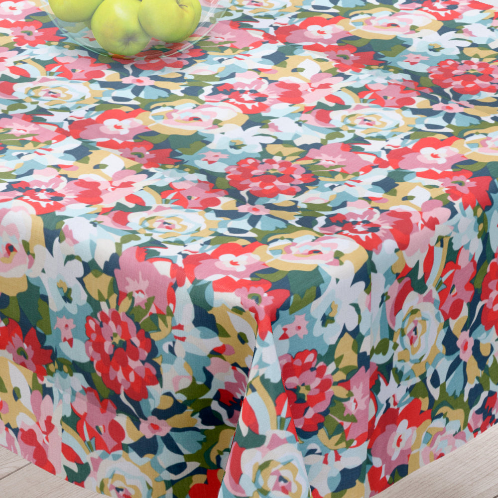Rosemary Rosa – Abwaschbare Tischdecke mit schönen farbenfrohen Blumen – 155 cm breit