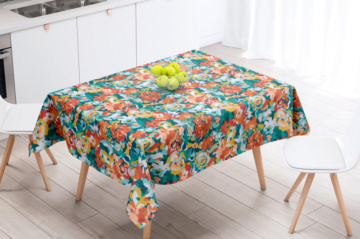 Rosemary Terracotta - Abwaschbare Tischdecke mit schönen farbenfrohen Blumen - 155 cm breit