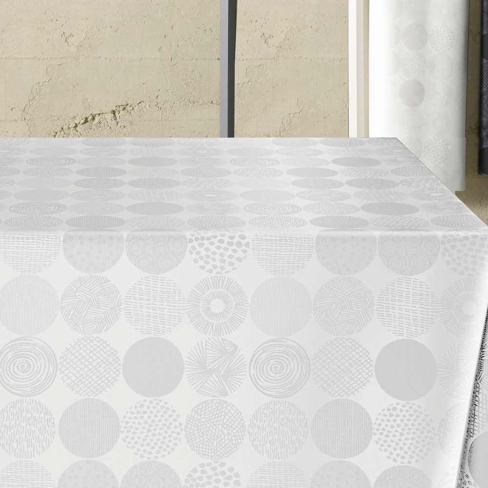 Sampayo Weiß – jacquardgewebte runde abwaschbare Tischdecke mit Gummizug