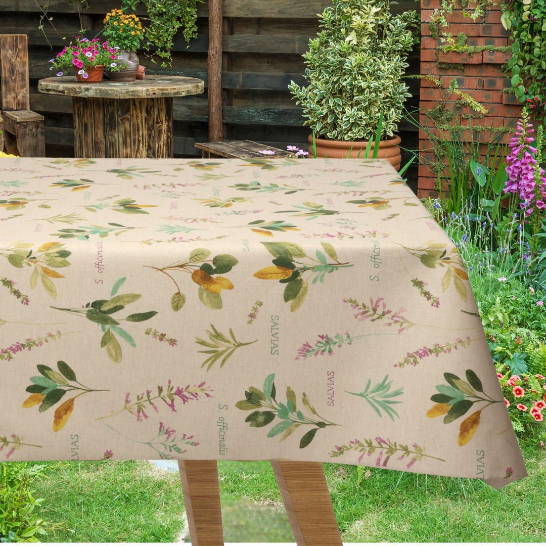 Sinfony di Salvia - Abwaschbare Tischdecke in Leinenoptik mit Salbeiblättern