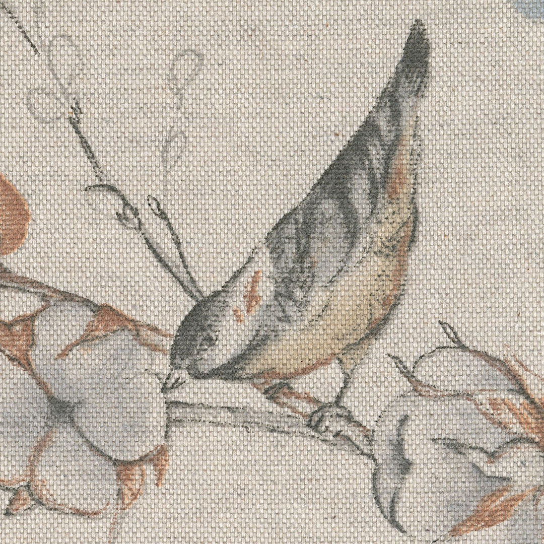 Schneebeeren und Vögel – Abwaschbare Tischdecke in Leinenoptik, Nahaufnahme