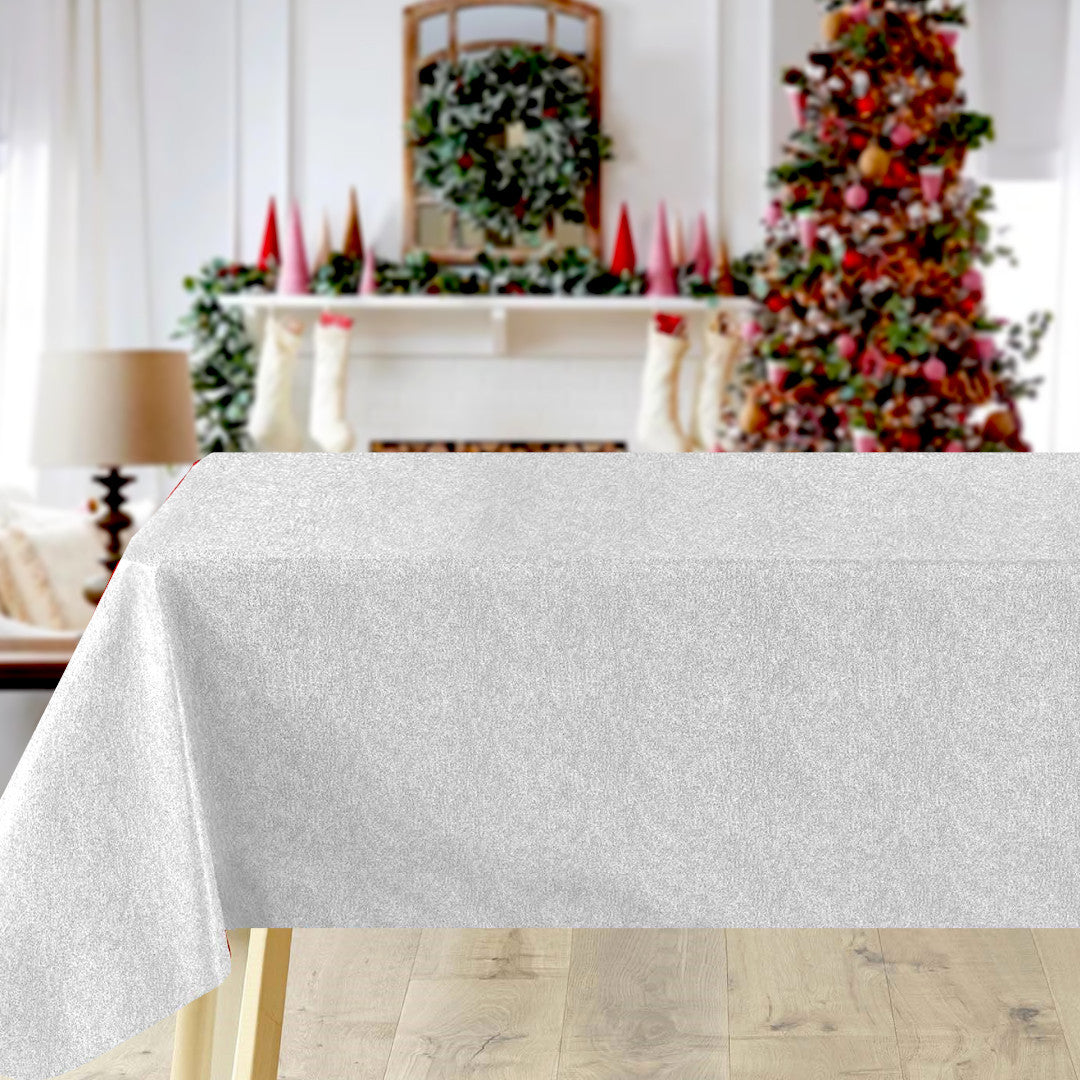Sølvglans Wachstuch Tischdecke für Weihnachten auf dem Tisch mit schönem lichtreflektierendem Silbereffekt