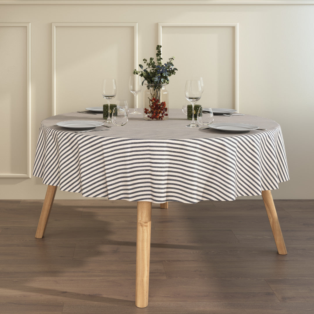 Querstreifen Grau - Abwaschbare Tischdecke in Leinenoptik mit Streifen und rutschfester Unterseite