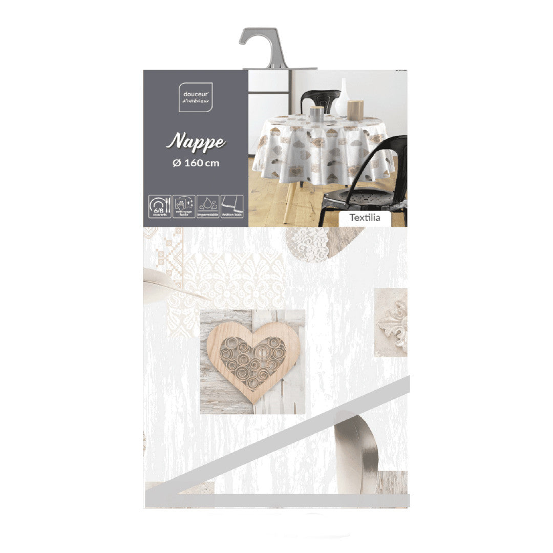 Textilia Delicia - Runde Wachstuch-Tischdecke mit Herzen Ø 155 cm, Verpackung