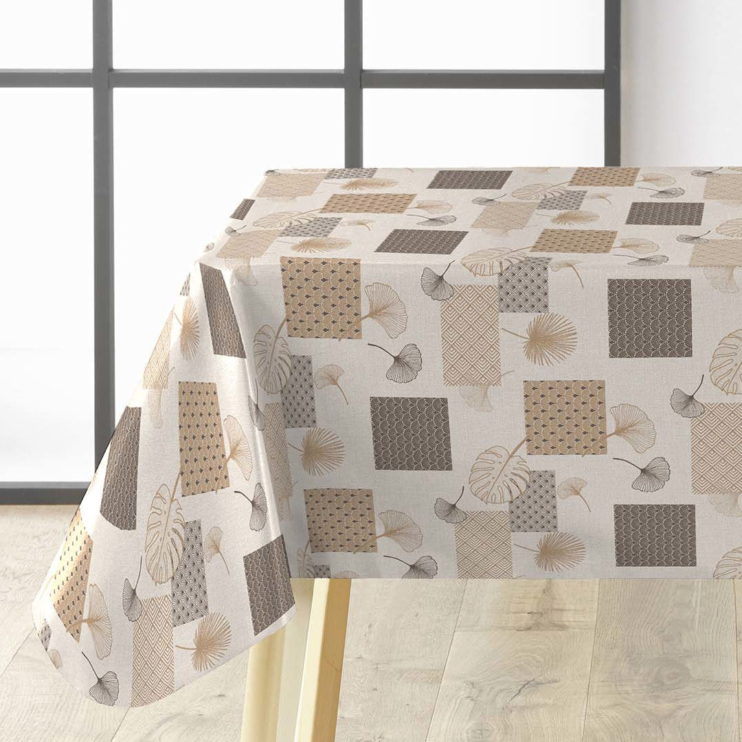 Textilia Glitter Rialto – Wachstuch Tischdecke mit Blättern und Quadraten, Ecke