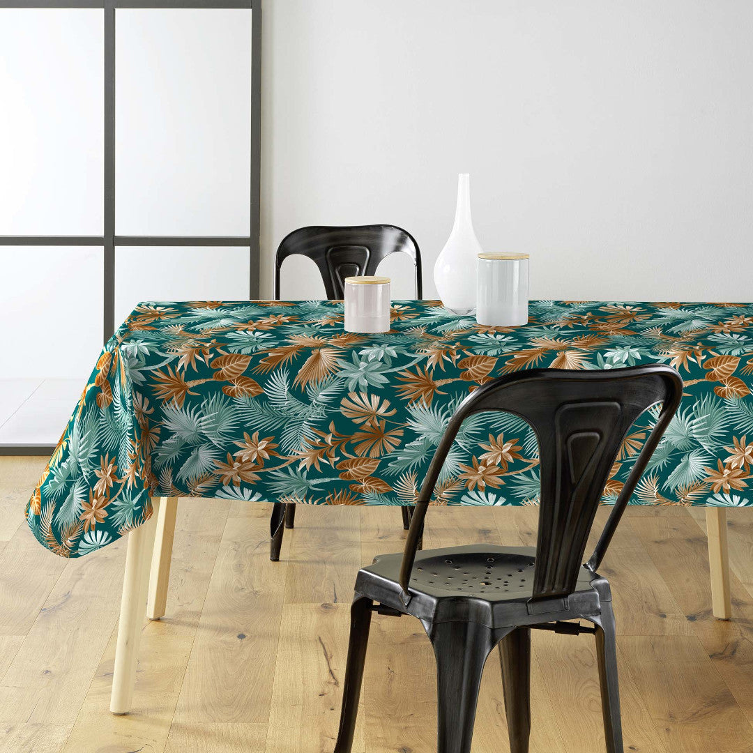 Textilia Riviera Green - Wachstuch Tischdecke mit schönen tropischen Blättern, Ambienteaufnahme