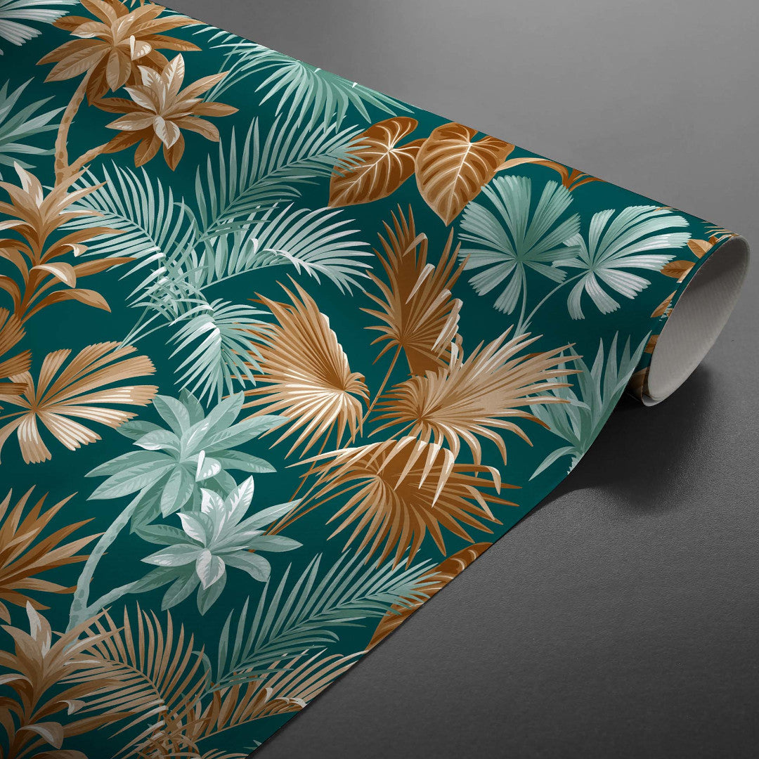Textilia Riviera Green - Wachstuch Tischdecke mit schönen tropischen Blättern, aufgerollt
