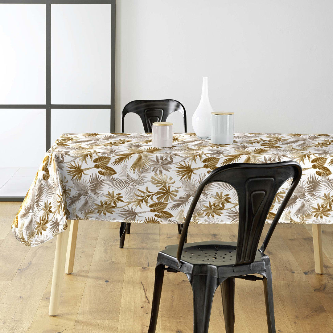 Textilia Riviera Natural - Wachstuch Tischdecke mit tropischen Blättern in warmen Farben, in Wohnumgebung