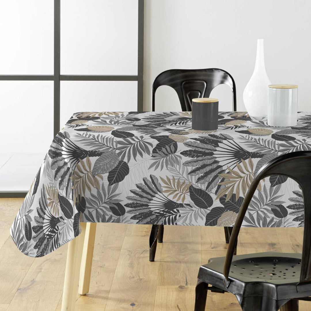 Textilia Panazio Linen – Helle Wachstuch Tischdecke mit tropischen Blättern