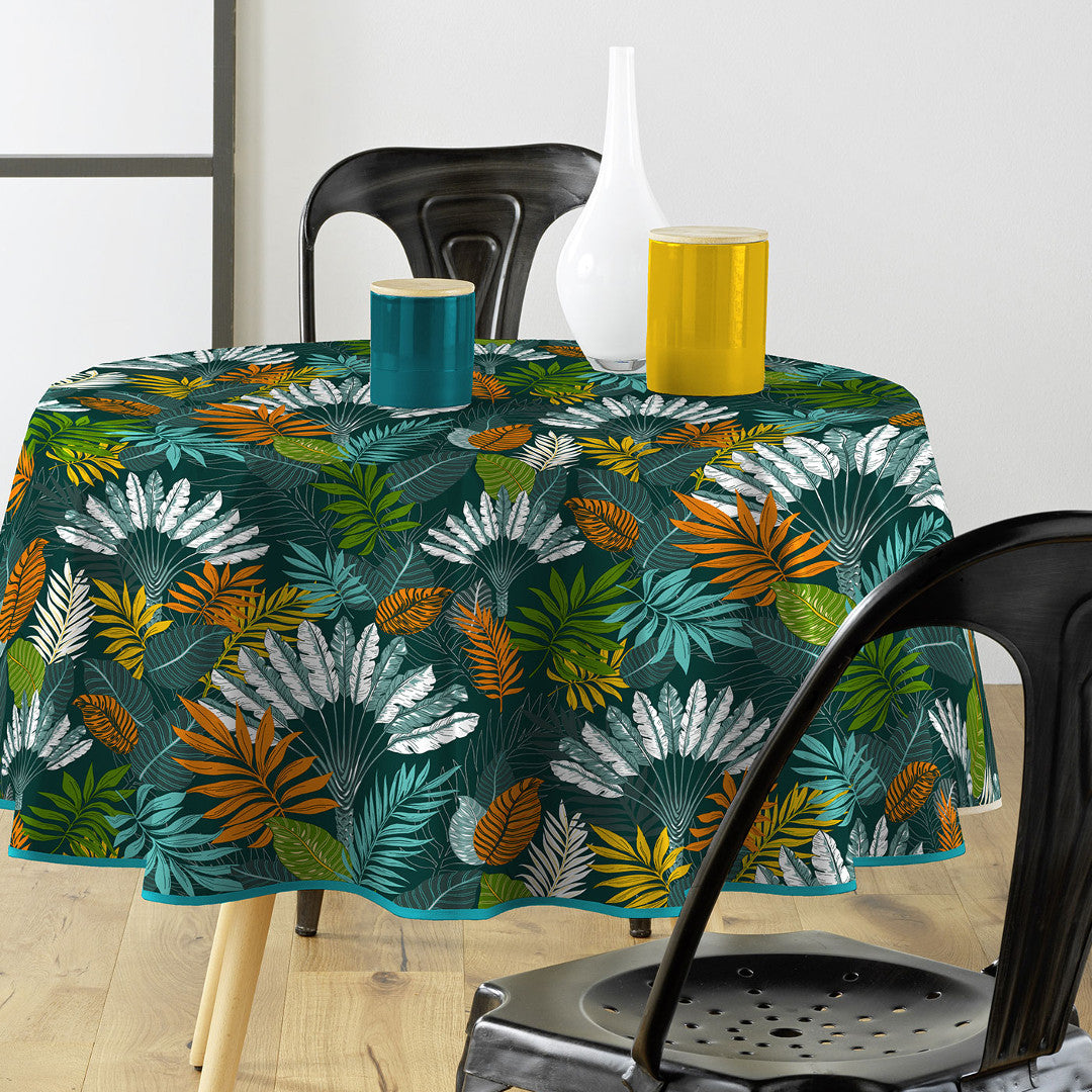 Textilia Panazio – Runde Wachstuch-Tischdecke mit Palmblättern, Ø 155 cm