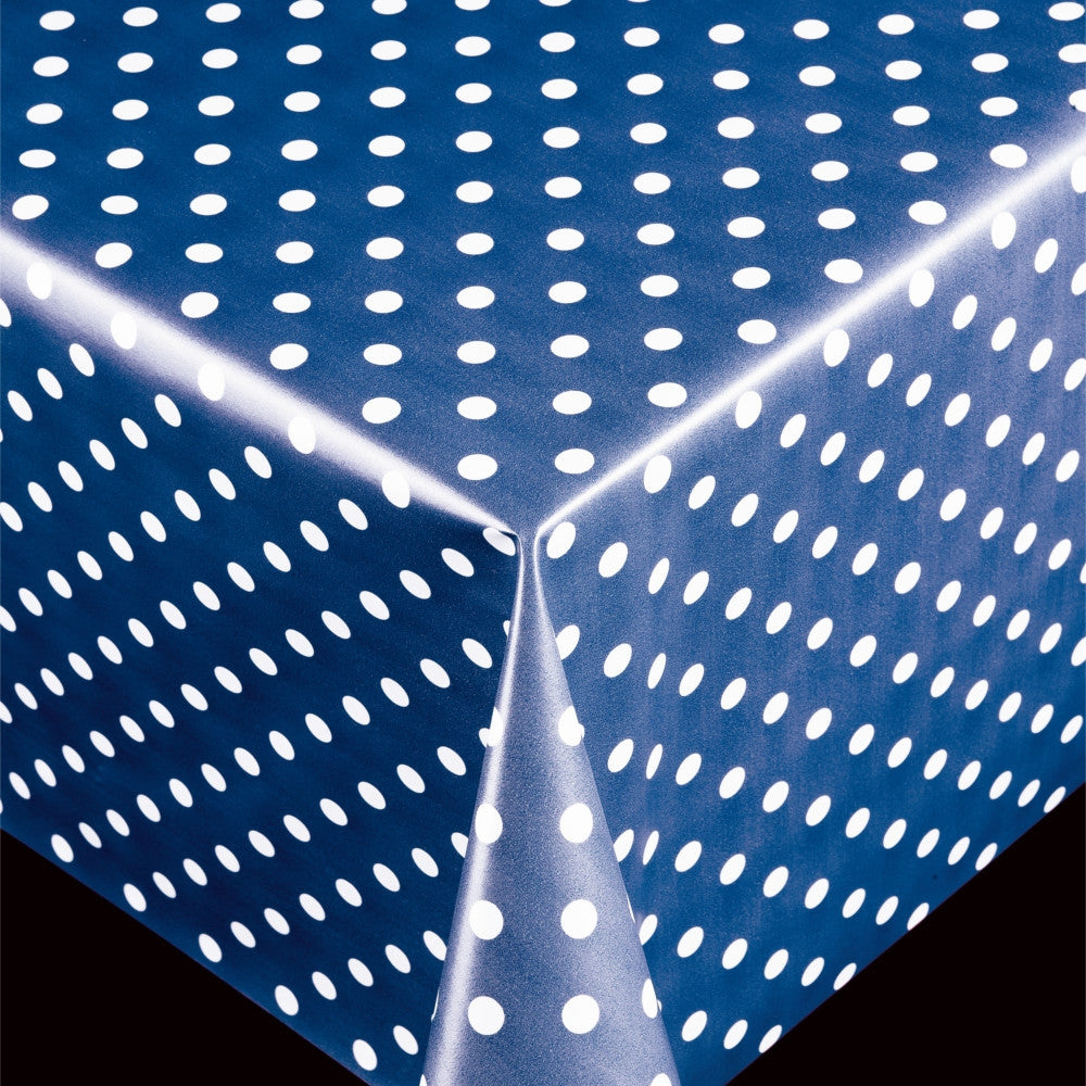 Trend Polka Blau - PVC-freie Wachstuch Tischdecke