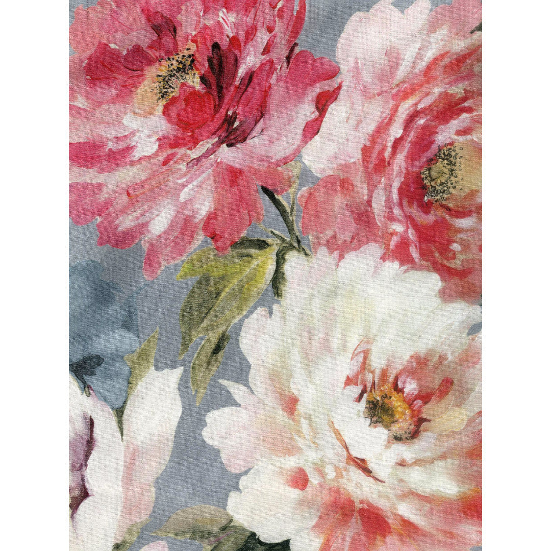 Un Paradiso di Peonie Grigio - Abwaschbare Tischdecke mit Pfingstrosenblüten