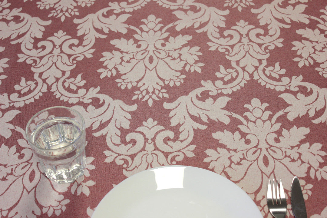 Abwaschbare Tischdecke Versailles Bordeaux mit schönen jacquardgewebten Hopfenornamenten