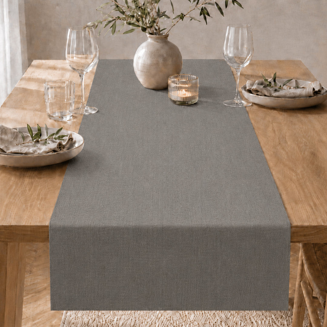 Wachstuch-Tischläufer – Linen Look Stone ca. 60 cm breit