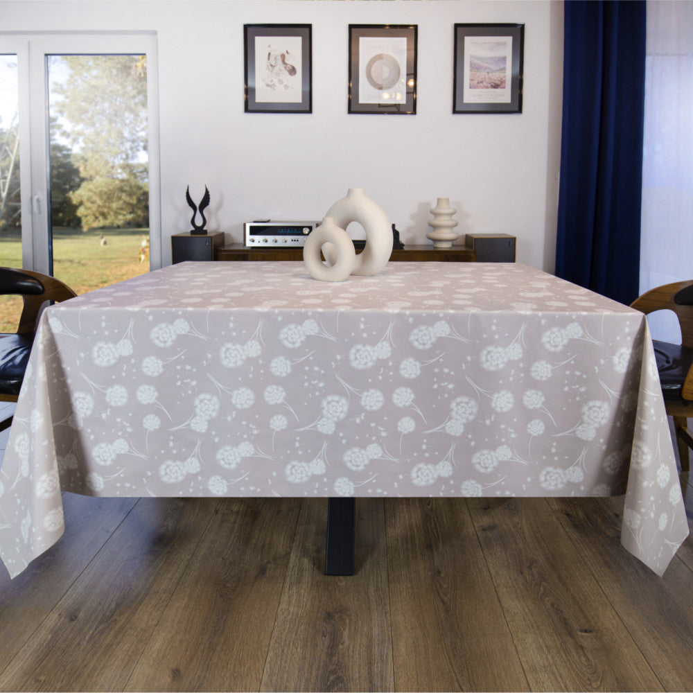 Fnok Beige – Wachstuch Tischdecke mit Löwenzahn und stoffartiger Oberfläche