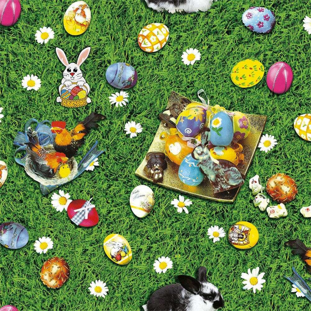 Wachstuch Tischdecke für Ostern - Kaninus auf der Osterwiese