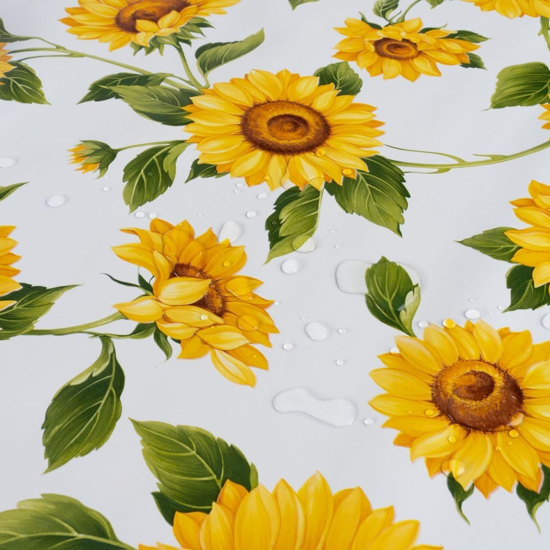 Wachstuch Tischdecke mit Sonnenblumen, Musterbild zeigt wasserfeste Oberfläche