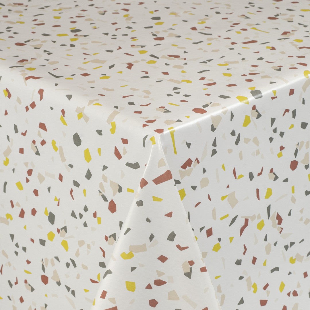 Wachstuch Tischdecke mit Terrazzo-Muster - Weiß