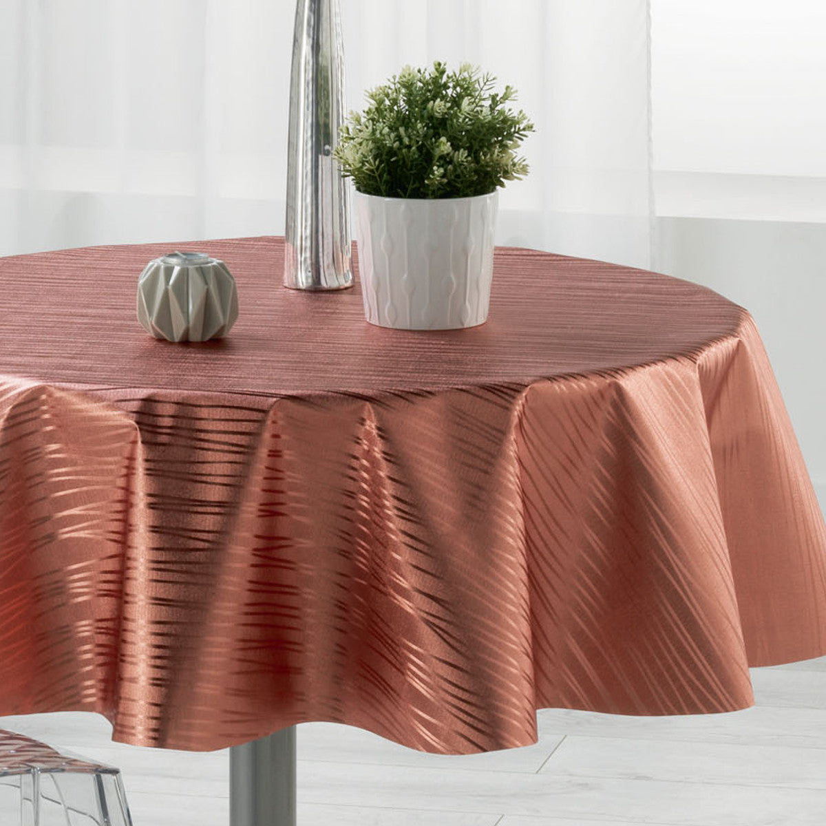 Metallise Wavy Rosa - Runde Wachstuch-Tischdecke, Ø 155 cm