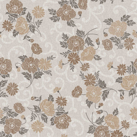 Misty Beige Flower – Wachstuch Tischdecke mit verschnörkelten Blumen