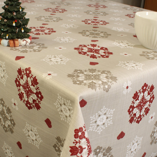 Abwaschbare Weihnachtstischdecke - Giboulee Naturel - 155 cm breit