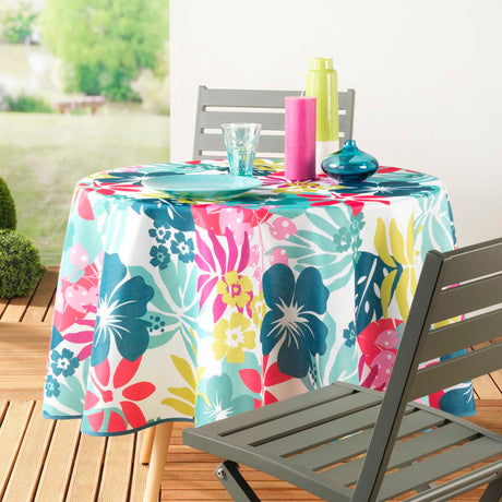 Hawai Weiß - Ø 180 cm, runde Tischdecke mit Fleckschutz