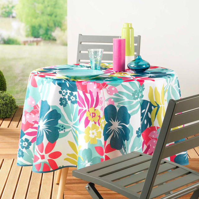 Hawai Weiß - Ø 180 cm, runde Tischdecke mit Fleckschutz