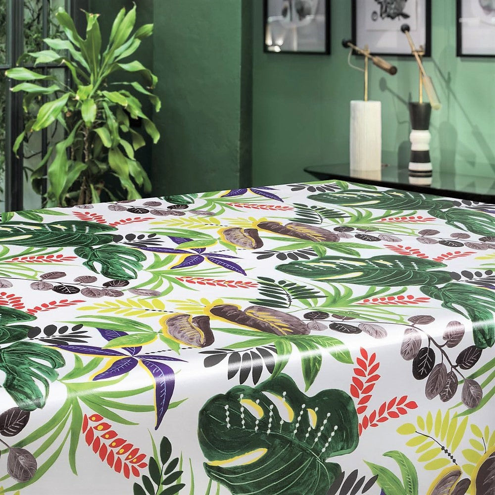 Monstera-Fantasie – Wachstuch Tischdecke mit Blättern in schönen Farben