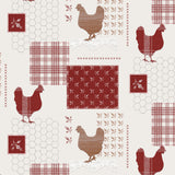 Patchwork-Hühner – Wachstuch Tischdecke mit roten gackernden Hühnern