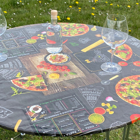 Mums Pizza - Runde Wachstischdecke mit Gummizug - Für Tische Ø 60 - Ø 130 cm