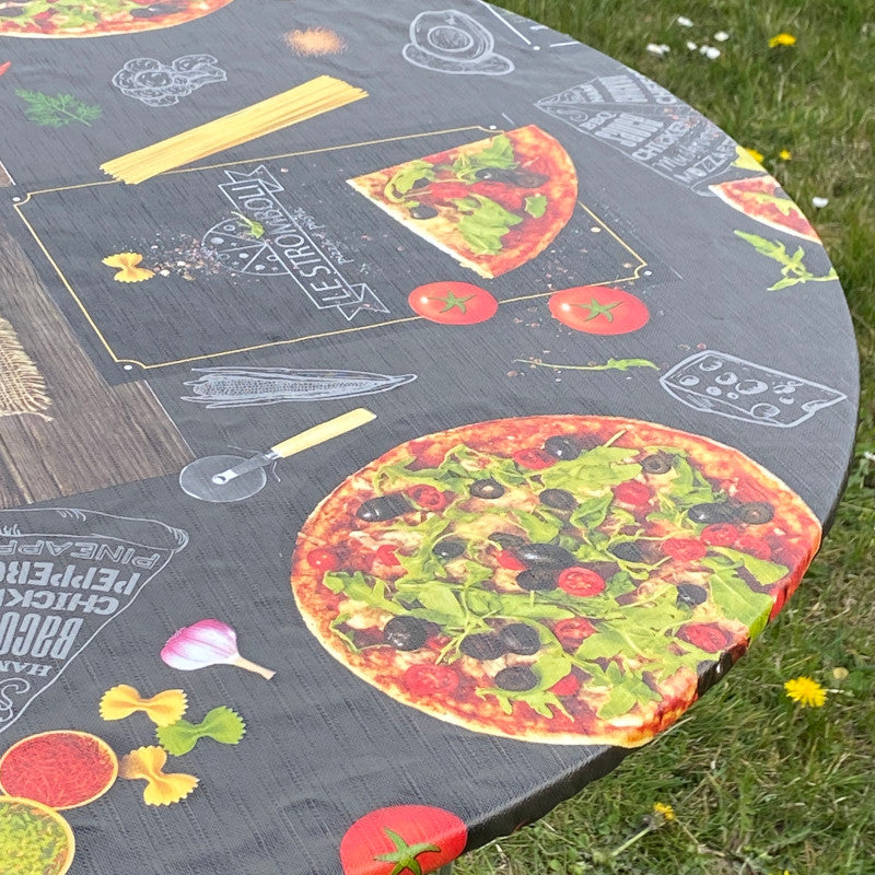 Mums Pizza - Runde Wachstischdecke mit Gummizug - Für Tische Ø 60 - Ø 130 cm