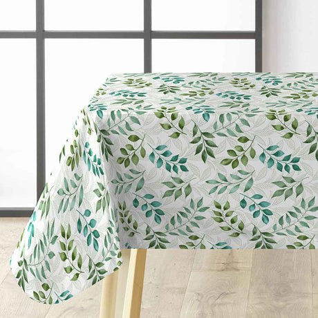 Agathe – Wachstuch Tischdecke mit Blattmotiv in Grüntönen, Ecke