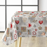 Amour Red - Wachstuch Tischdecke mit Herzen und romantischen Details, Ecke