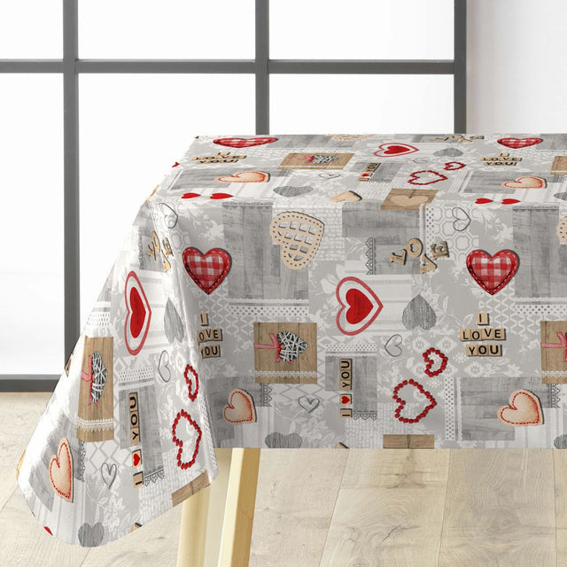 Amour Red - Wachstuch Tischdecke mit Herzen und romantischen Details, Ecke