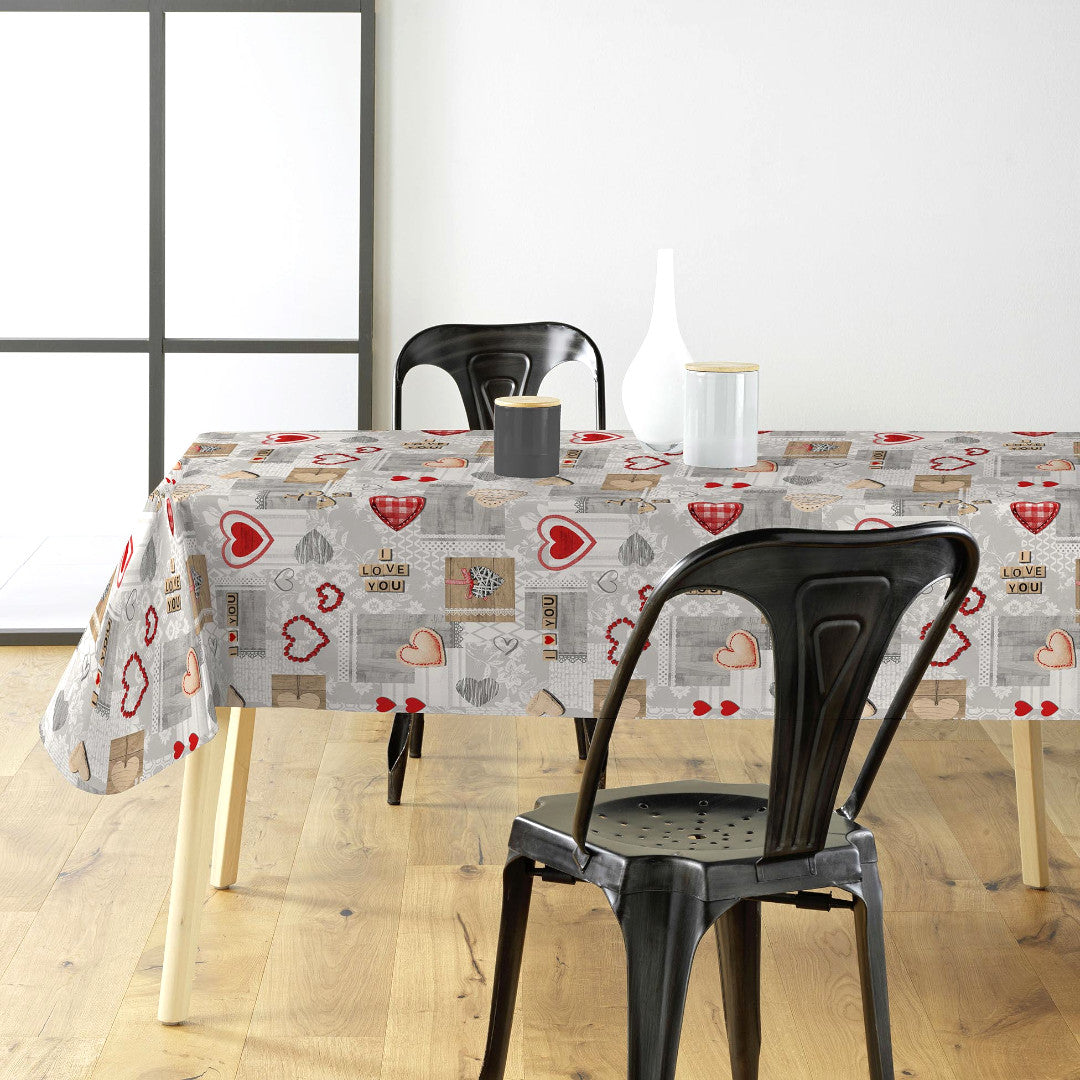 Amour Red - Wachstuch Tischdecke mit Herzen und romantischen Details, Ambiente