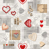 Amour Red - Wachstuch Tischdecke mit Herzen und romantischen Details, Muster