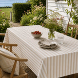 Aria Beige/Offwhite - Wachstuch Tischdecke mit Streifen in Leinenoptik, Gartenambiente
